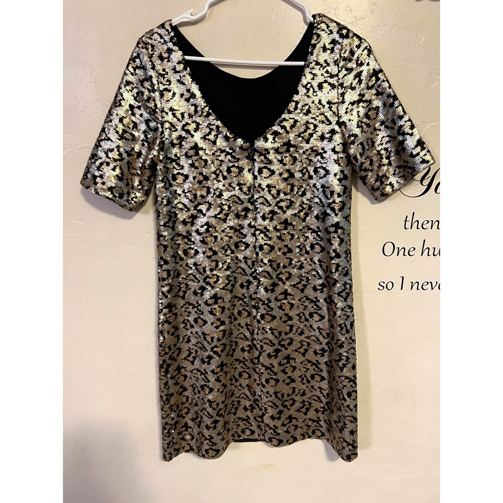 Betsey Johnson Gold Sequin Animal Leopard Print Shift Mini Dress 6 Club Glam Max - Picture 4 of 8